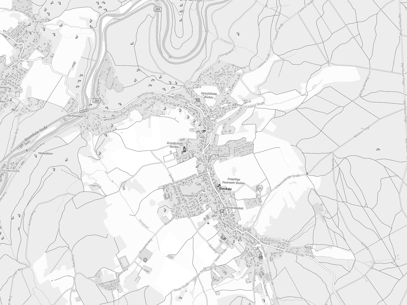 Kartenausschnitt Bockau mit Gewässern