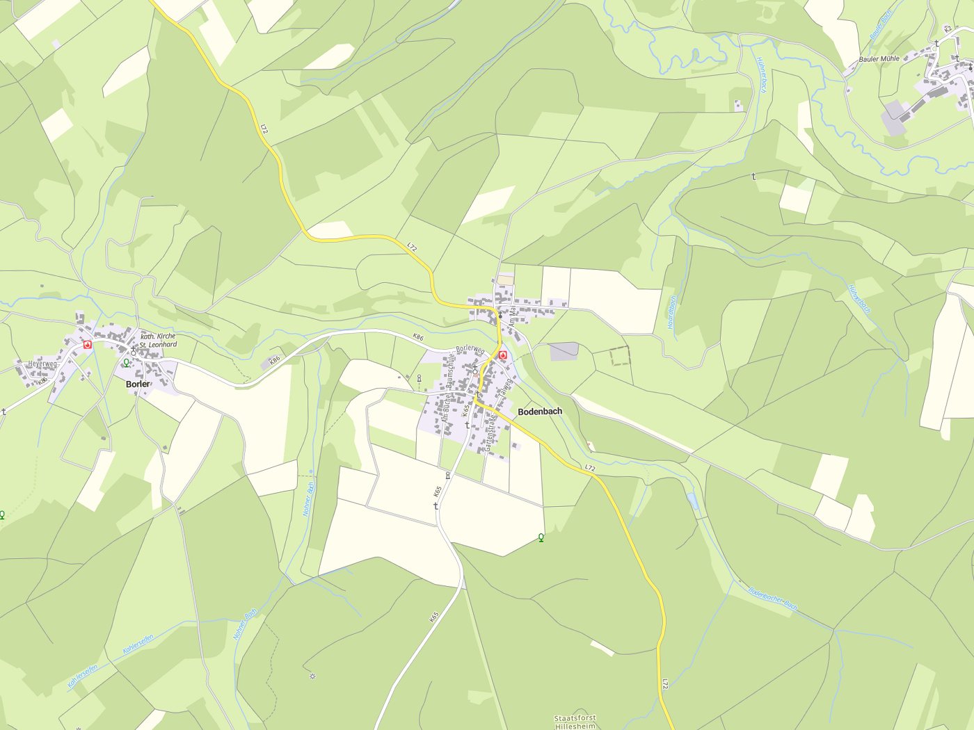 Kartenausschnitt Bodenbach mit Gewässern