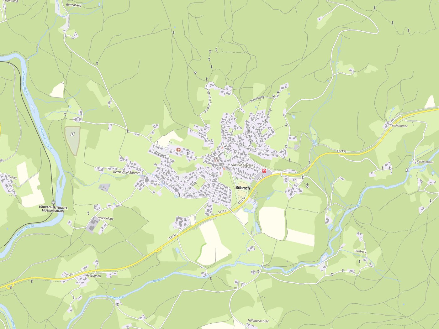 Kartenausschnitt Böbrach mit Gewässern