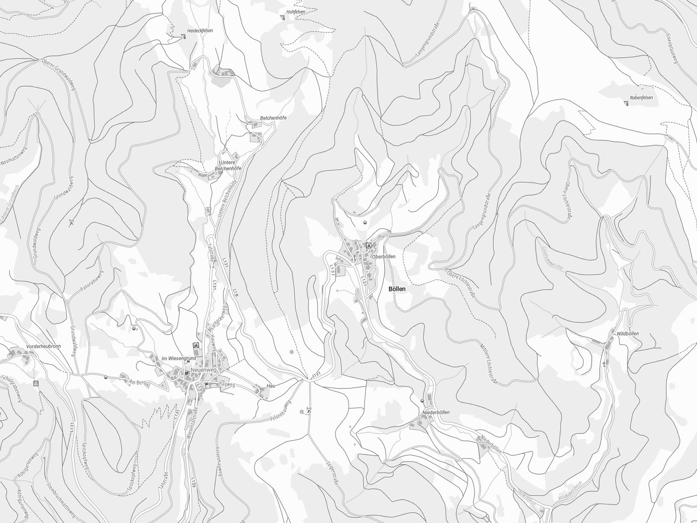 Kartenausschnitt Böllen mit Gewässern