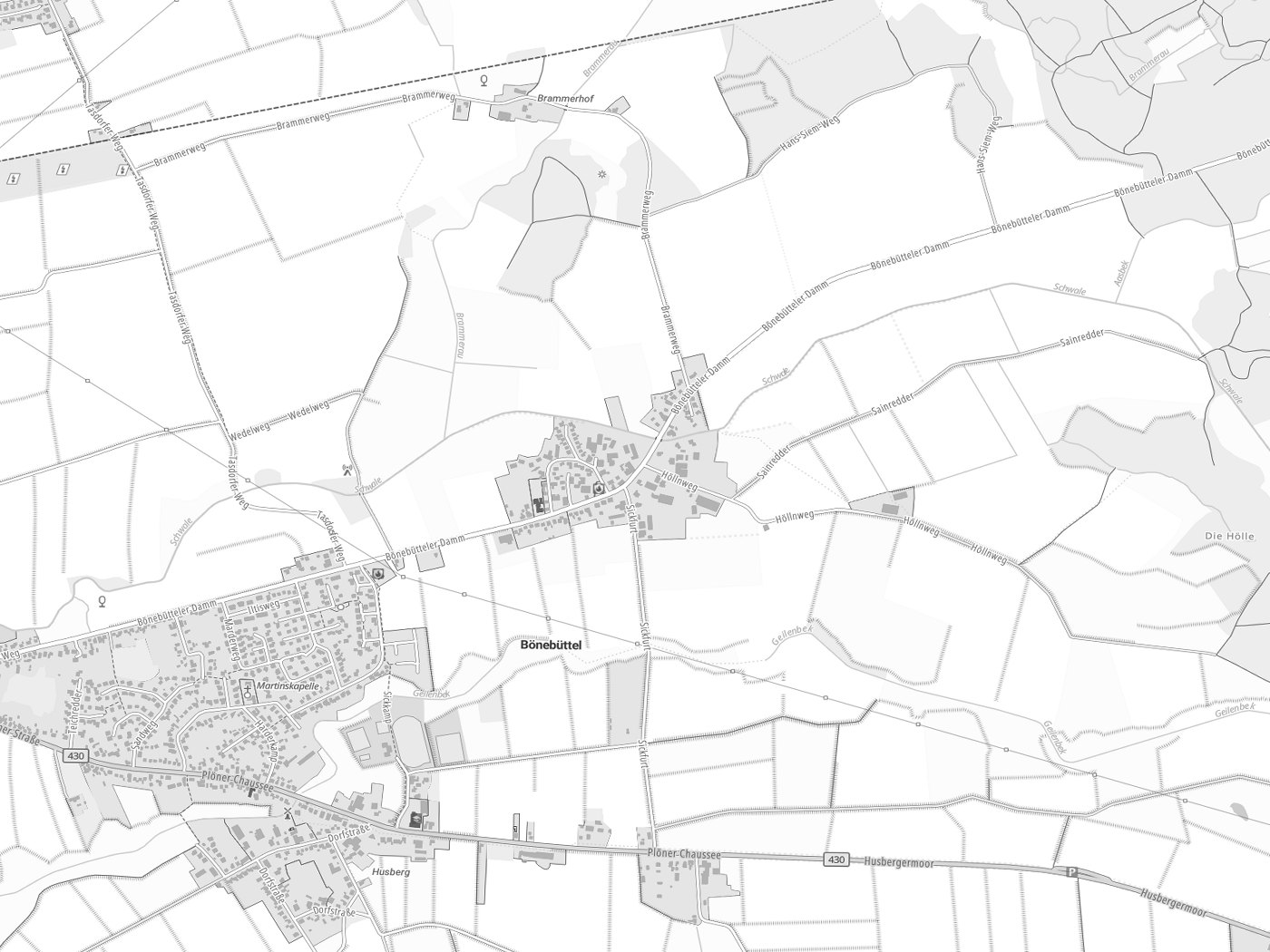 Kartenausschnitt Bönebüttel mit Gewässern
