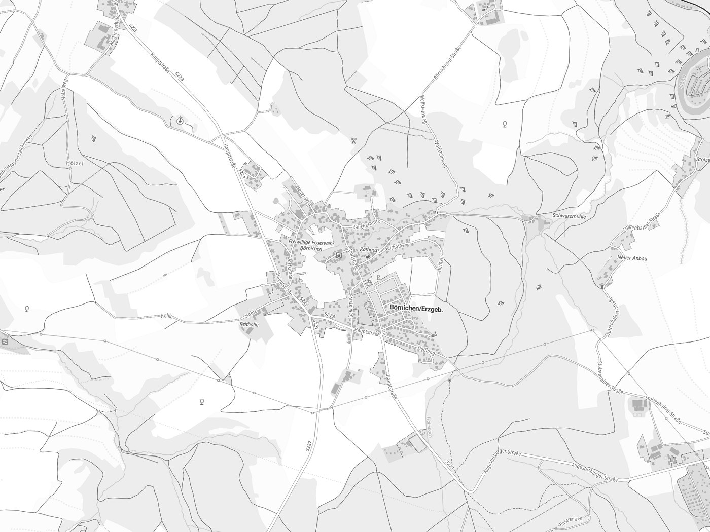 Kartenausschnitt Börnichen/Erzgeb. mit Gewässern