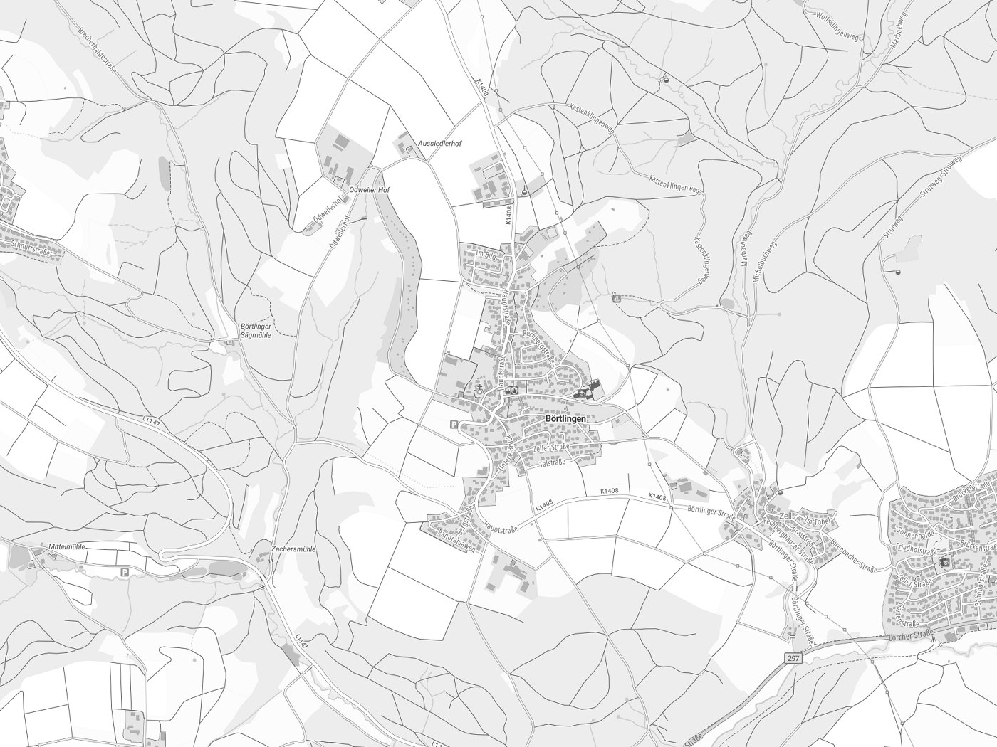 Kartenausschnitt Börtlingen mit Gewässern