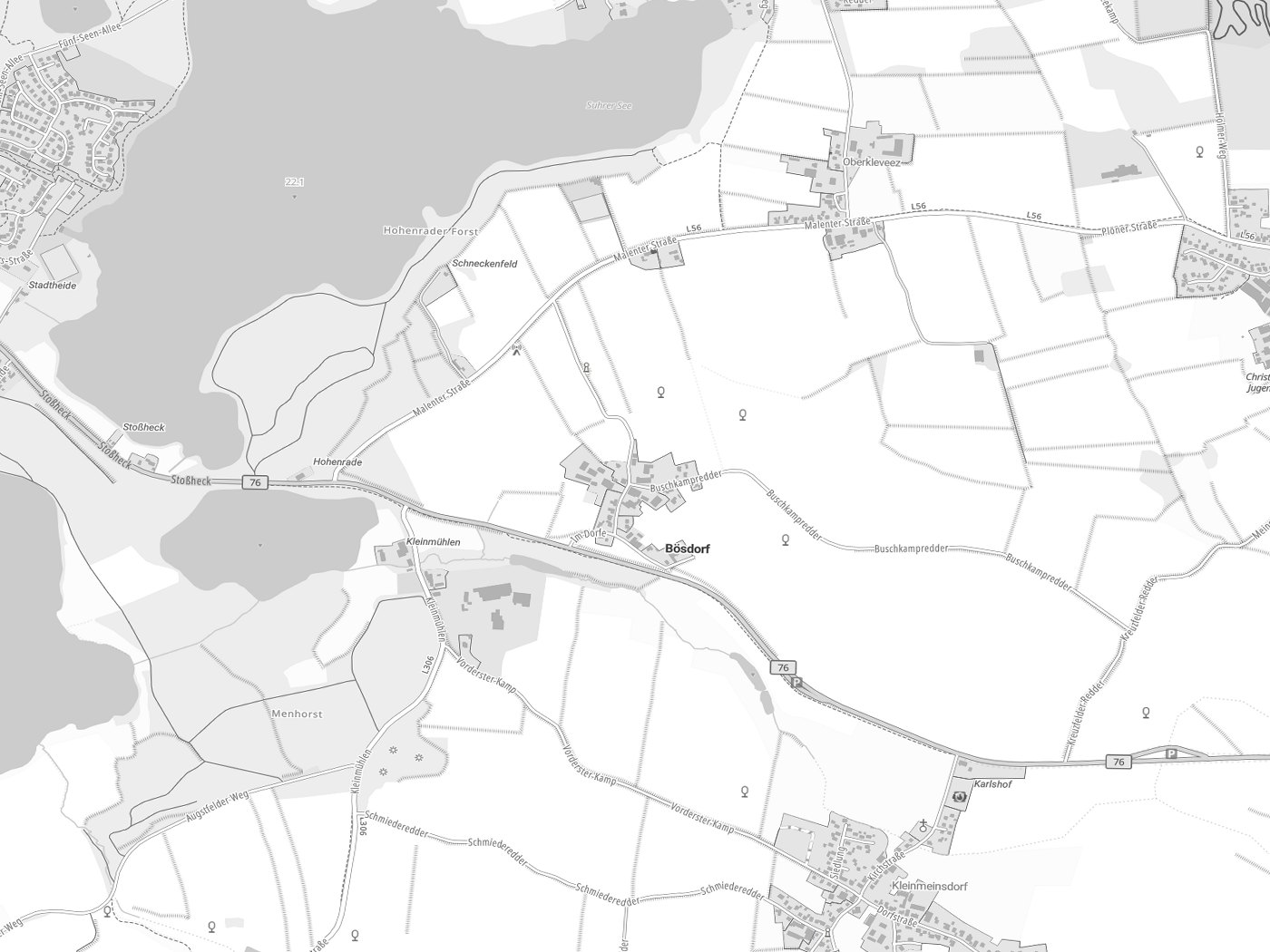 Kartenausschnitt Bösdorf mit Gewässern