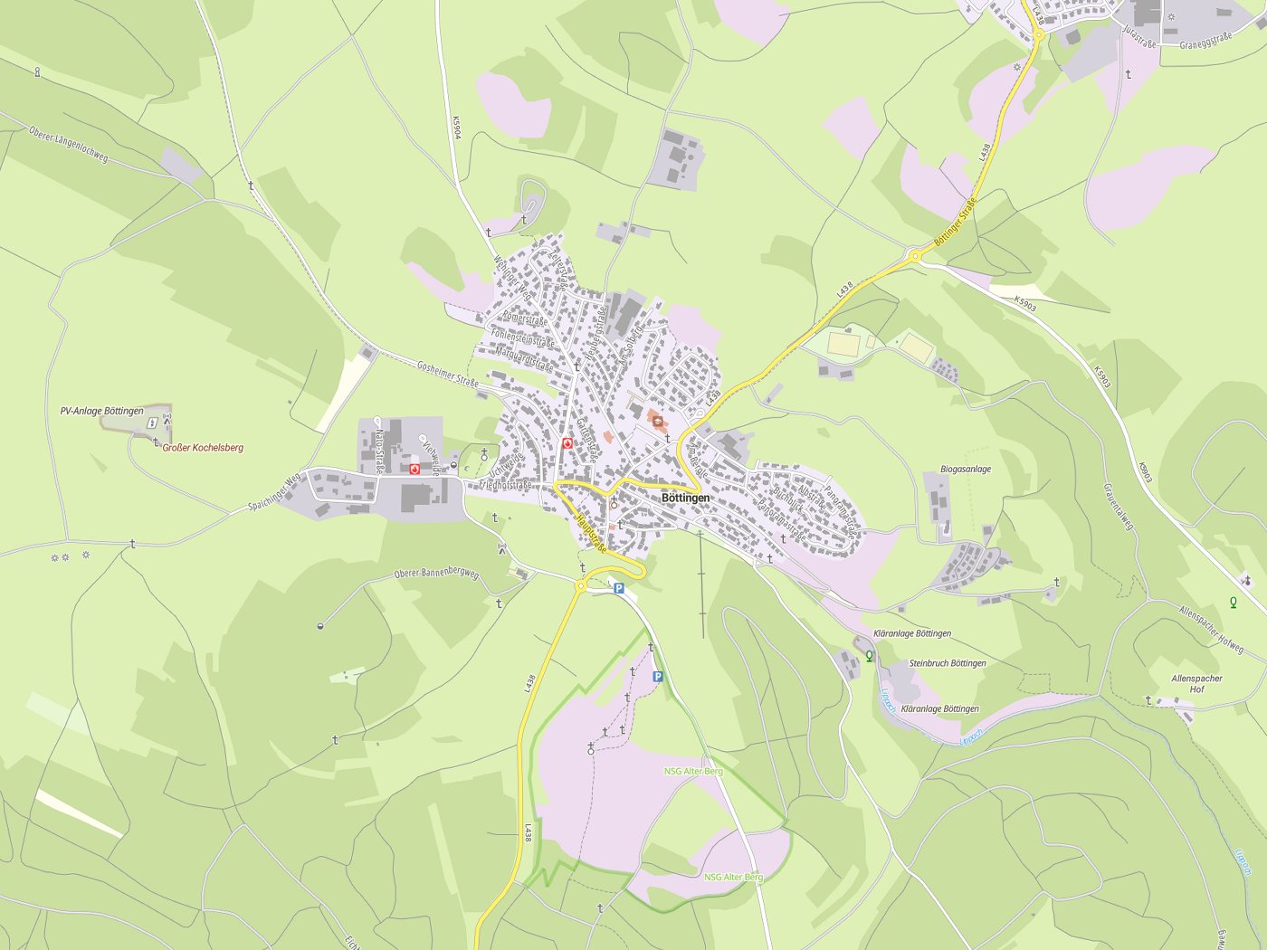Kartenausschnitt Böttingen mit Gewässern