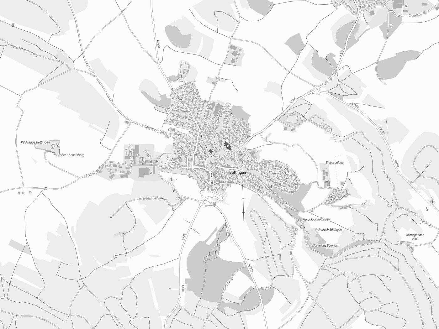 Kartenausschnitt Böttingen mit Gewässern