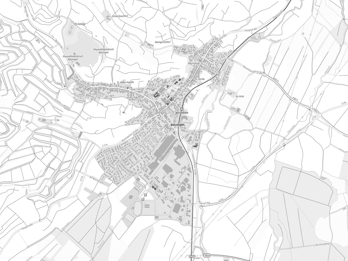 Kartenausschnitt Bötzingen mit Gewässern