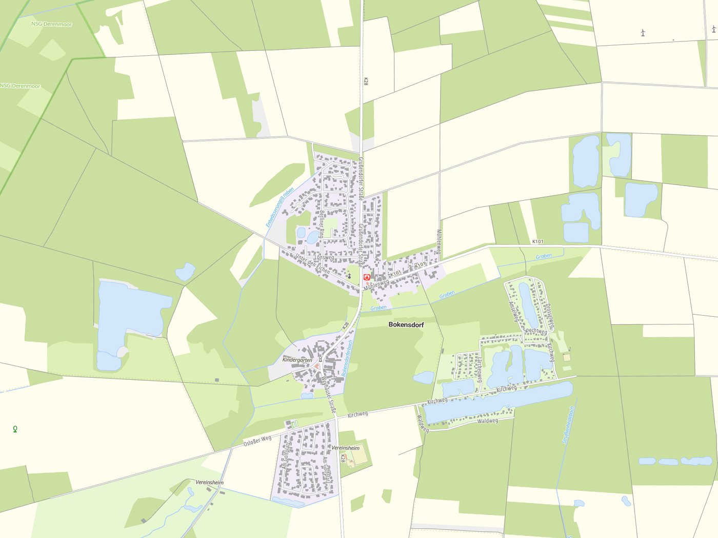 Kartenausschnitt Bokensdorf mit Gewässern