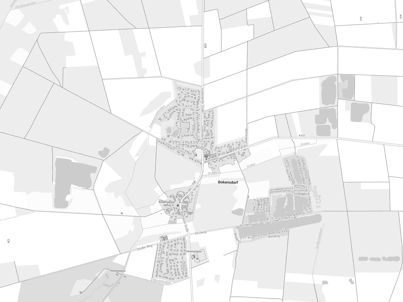 Kartenausschnitt Bokensdorf mit Gewässern