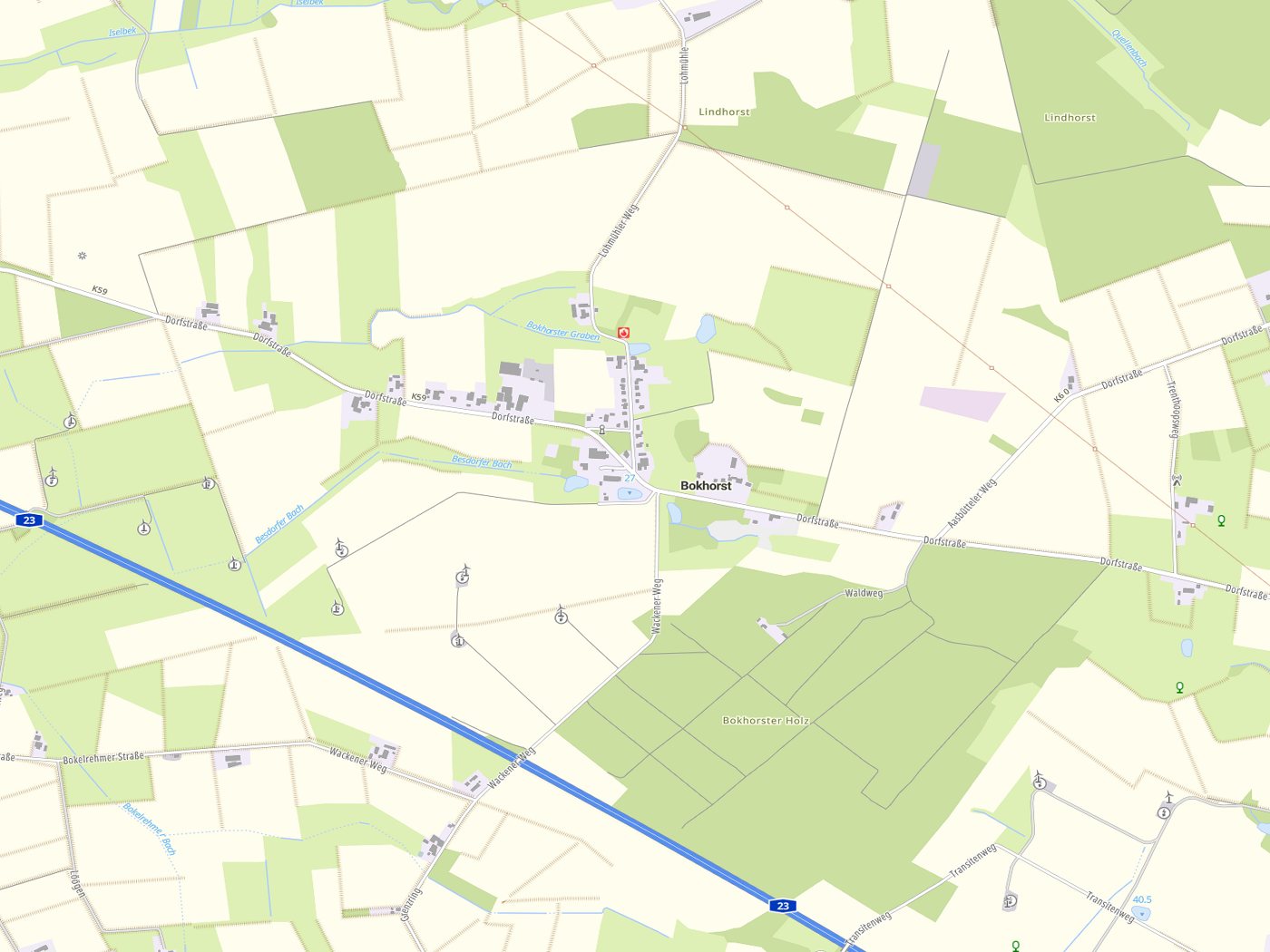Kartenausschnitt Bokhorst mit Gewässern