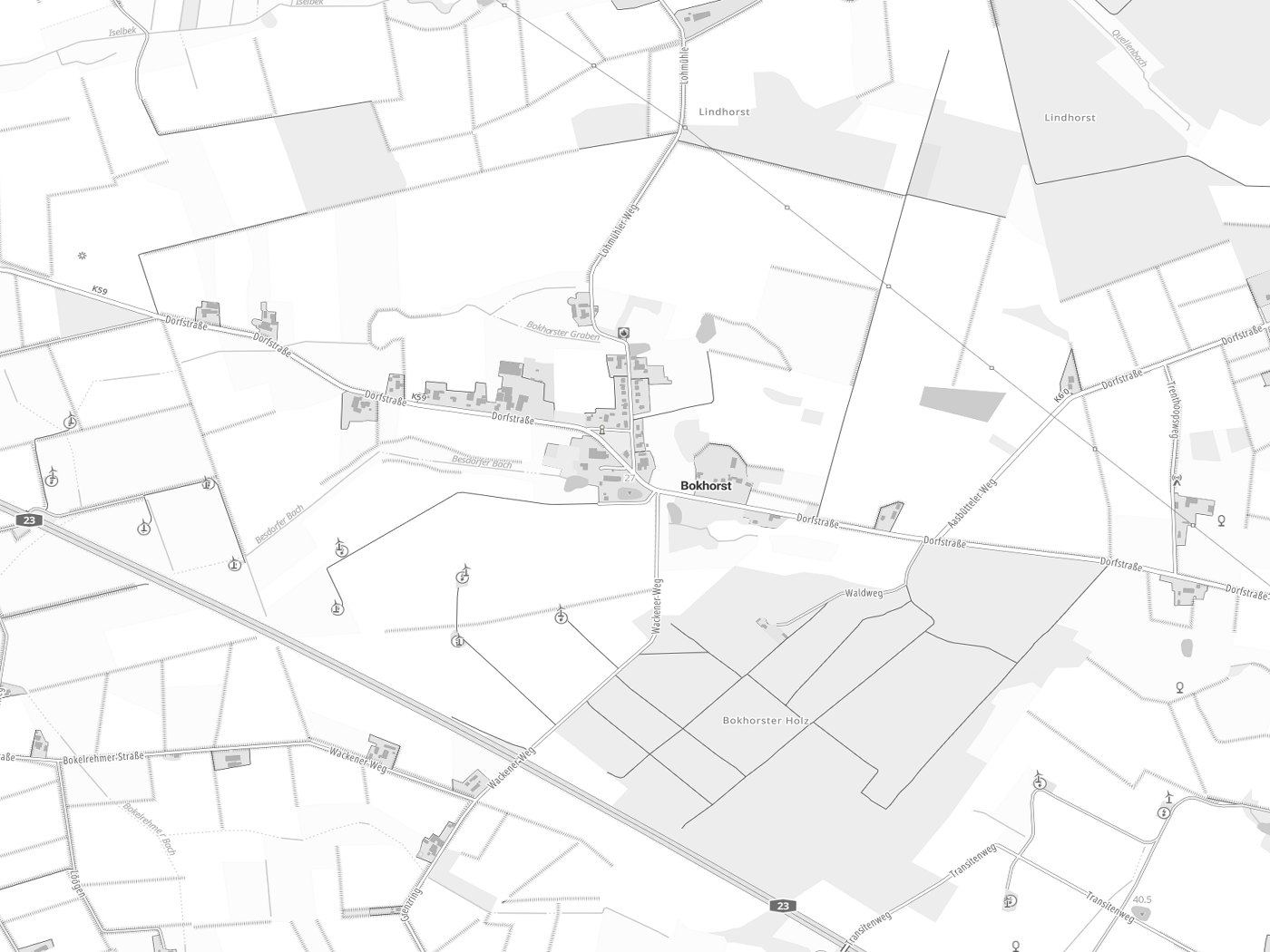 Kartenausschnitt Bokhorst mit Gewässern