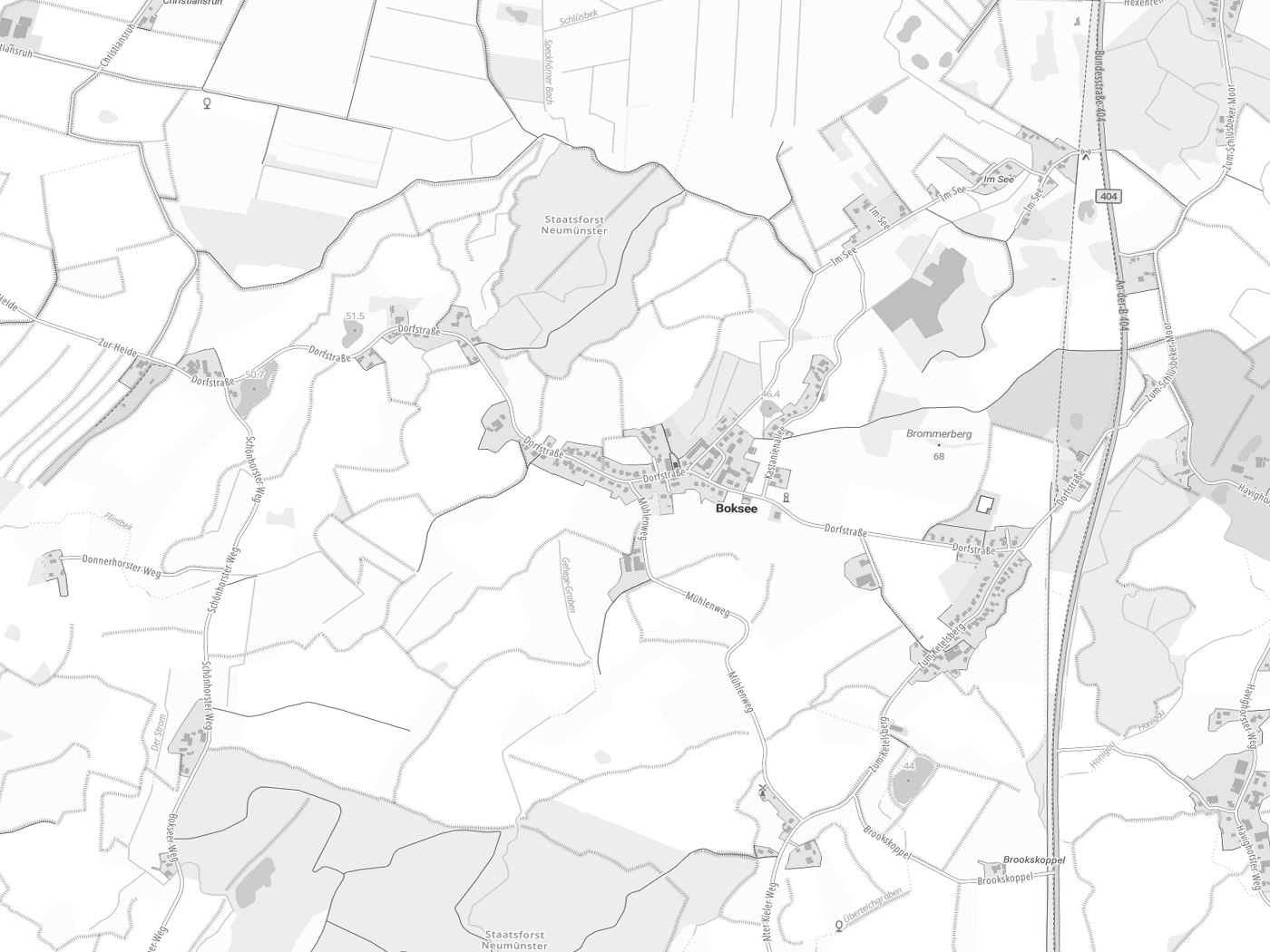 Kartenausschnitt Boksee mit Gewässern
