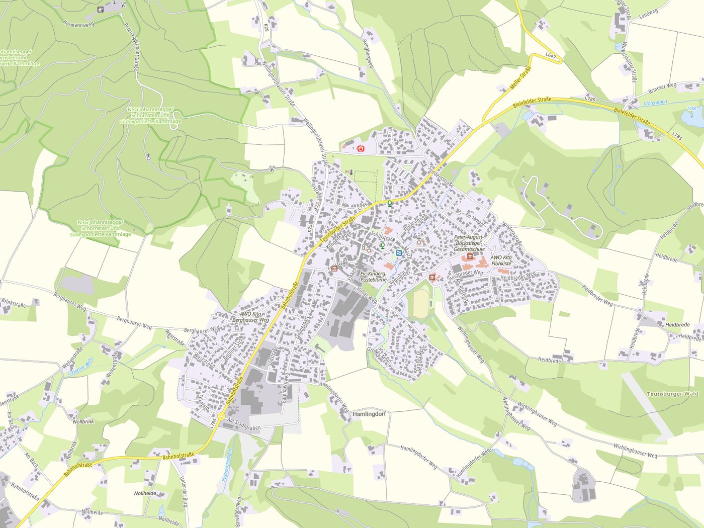 Kartenausschnitt Borgholzhausen mit Gewässern