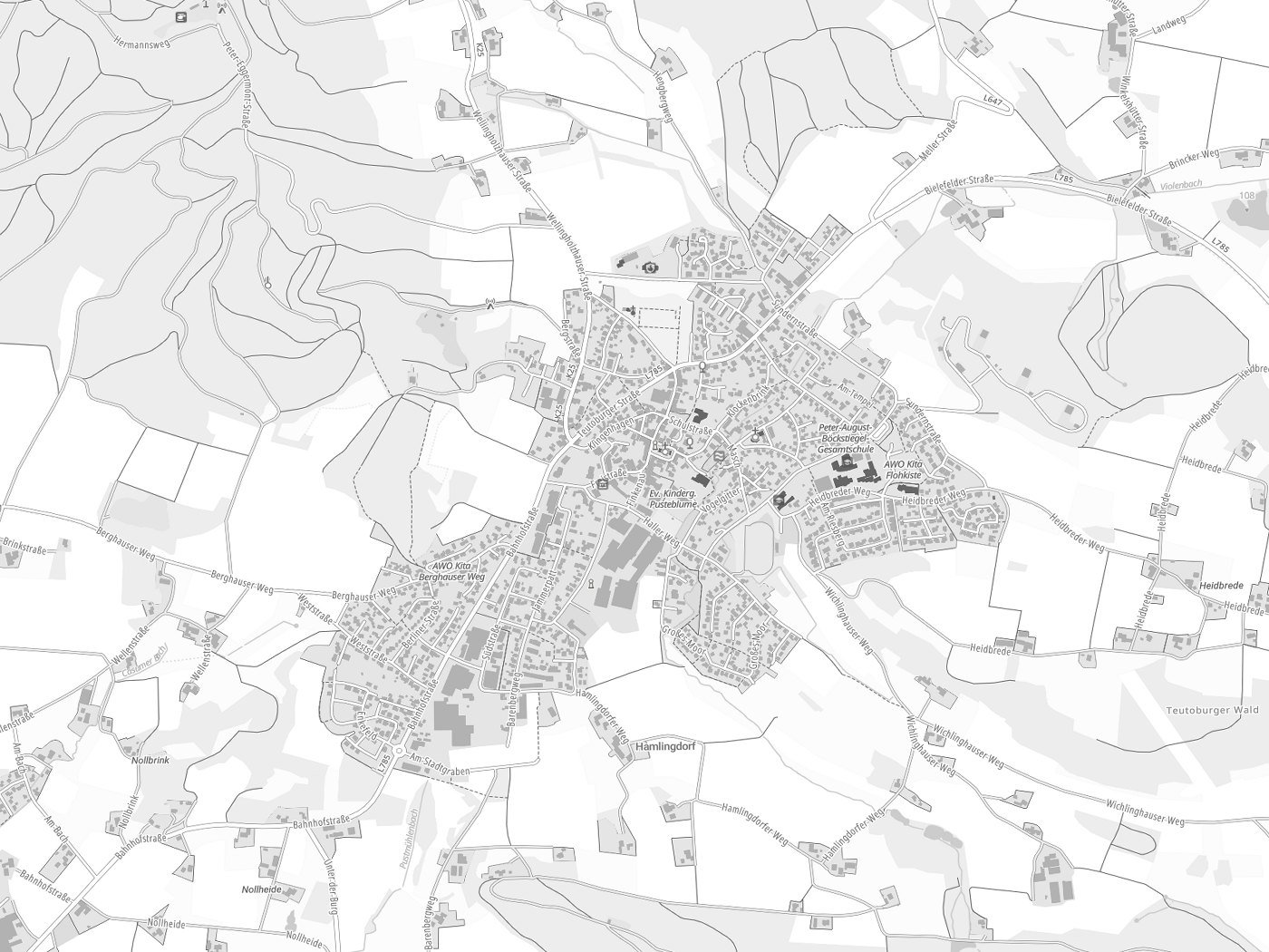 Kartenausschnitt Borgholzhausen mit Gewässern