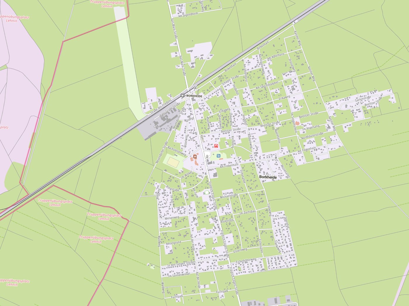 Kartenausschnitt Borkheide mit Gewässern