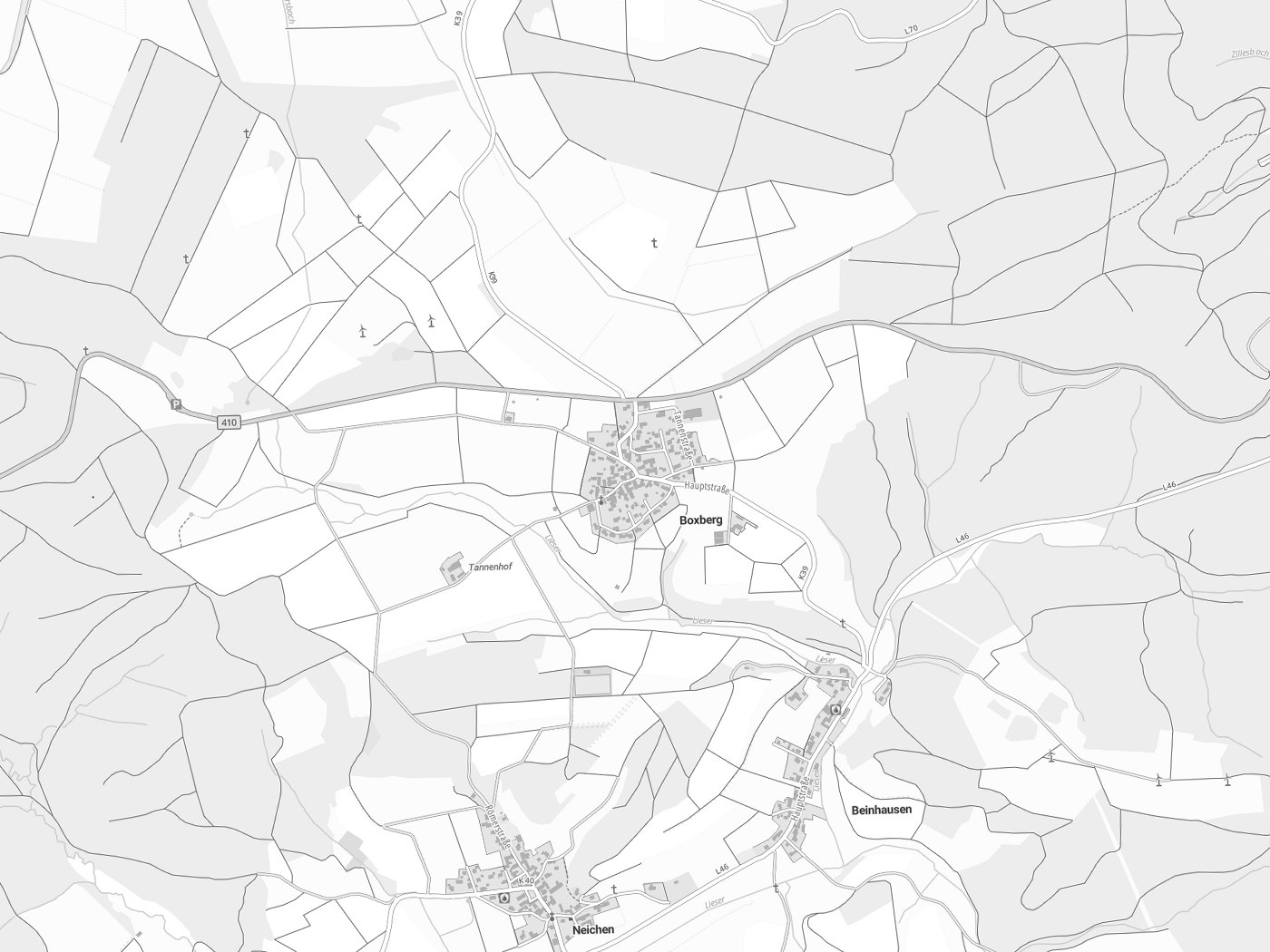 Kartenausschnitt Boxberg mit Gewässern