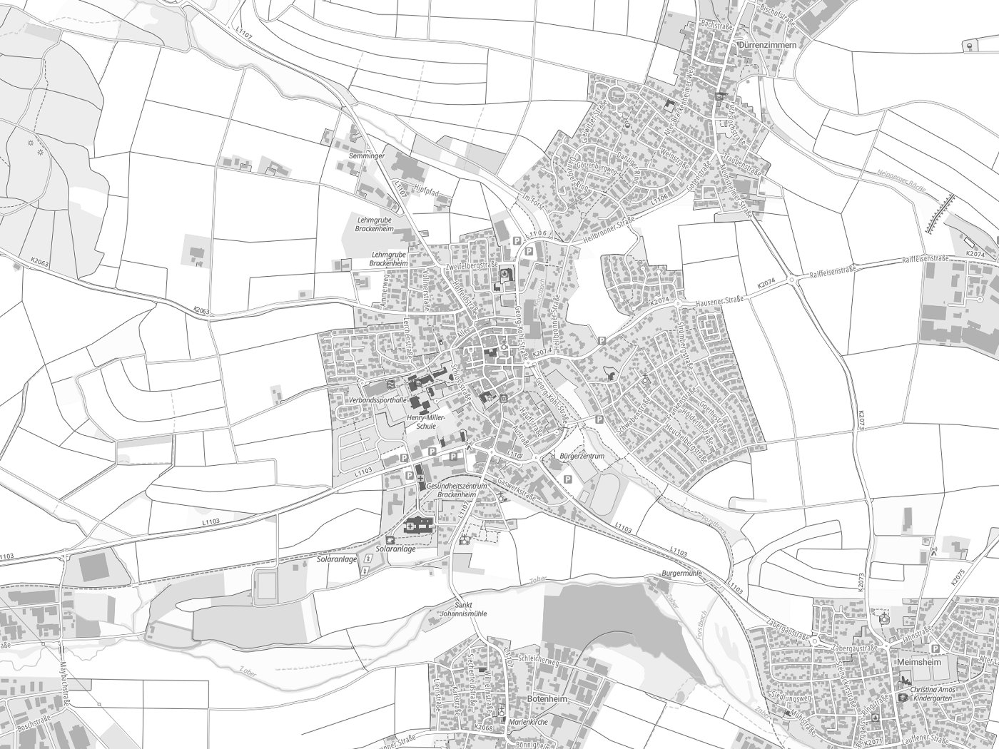 Kartenausschnitt Brackenheim mit Gewässern