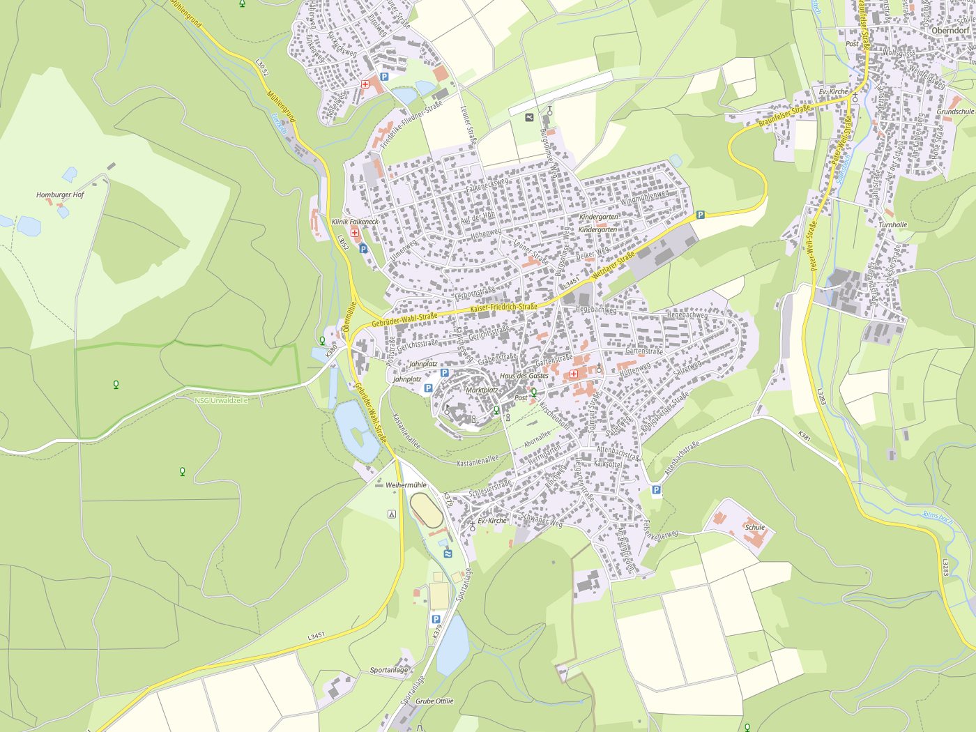 Kartenausschnitt Braunfels mit Gewässern