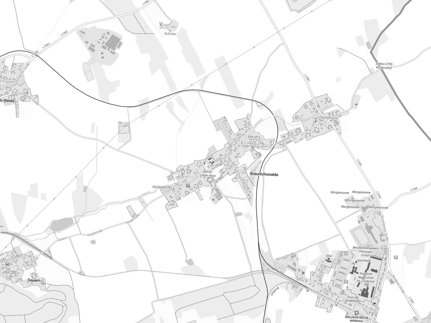 Kartenausschnitt Braunichswalde mit Gewässern