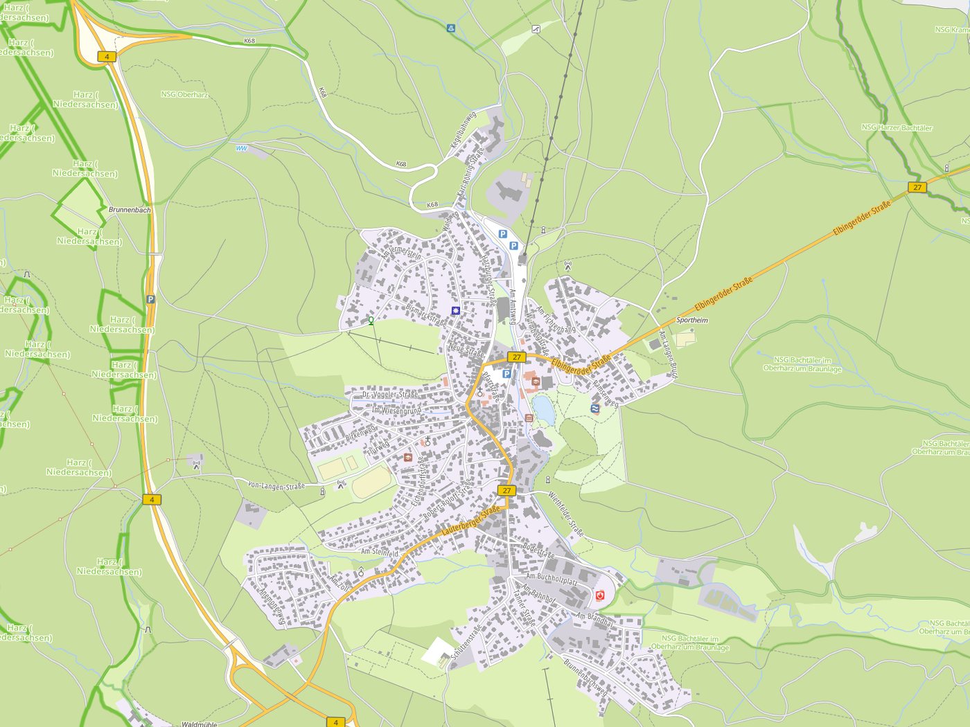 Kartenausschnitt Braunlage mit Gewässern