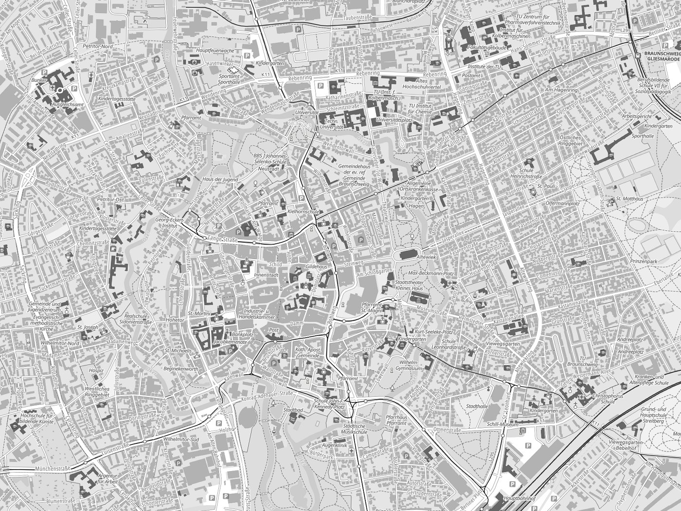 Kartenausschnitt Braunschweig mit Gewässern