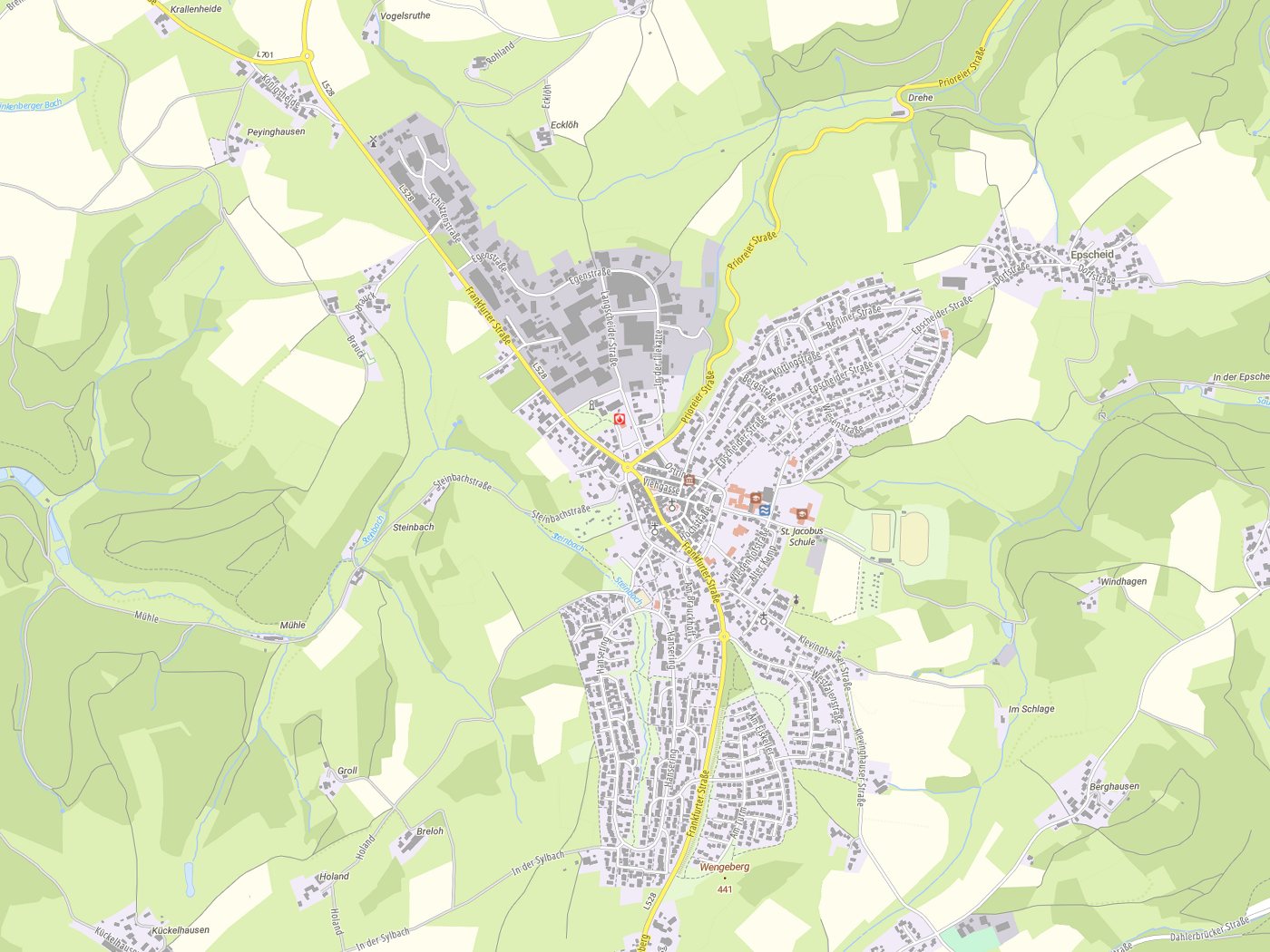 Kartenausschnitt Breckerfeld mit Gewässern