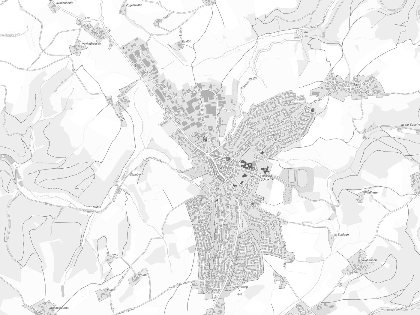 Kartenausschnitt Breckerfeld mit Gewässern