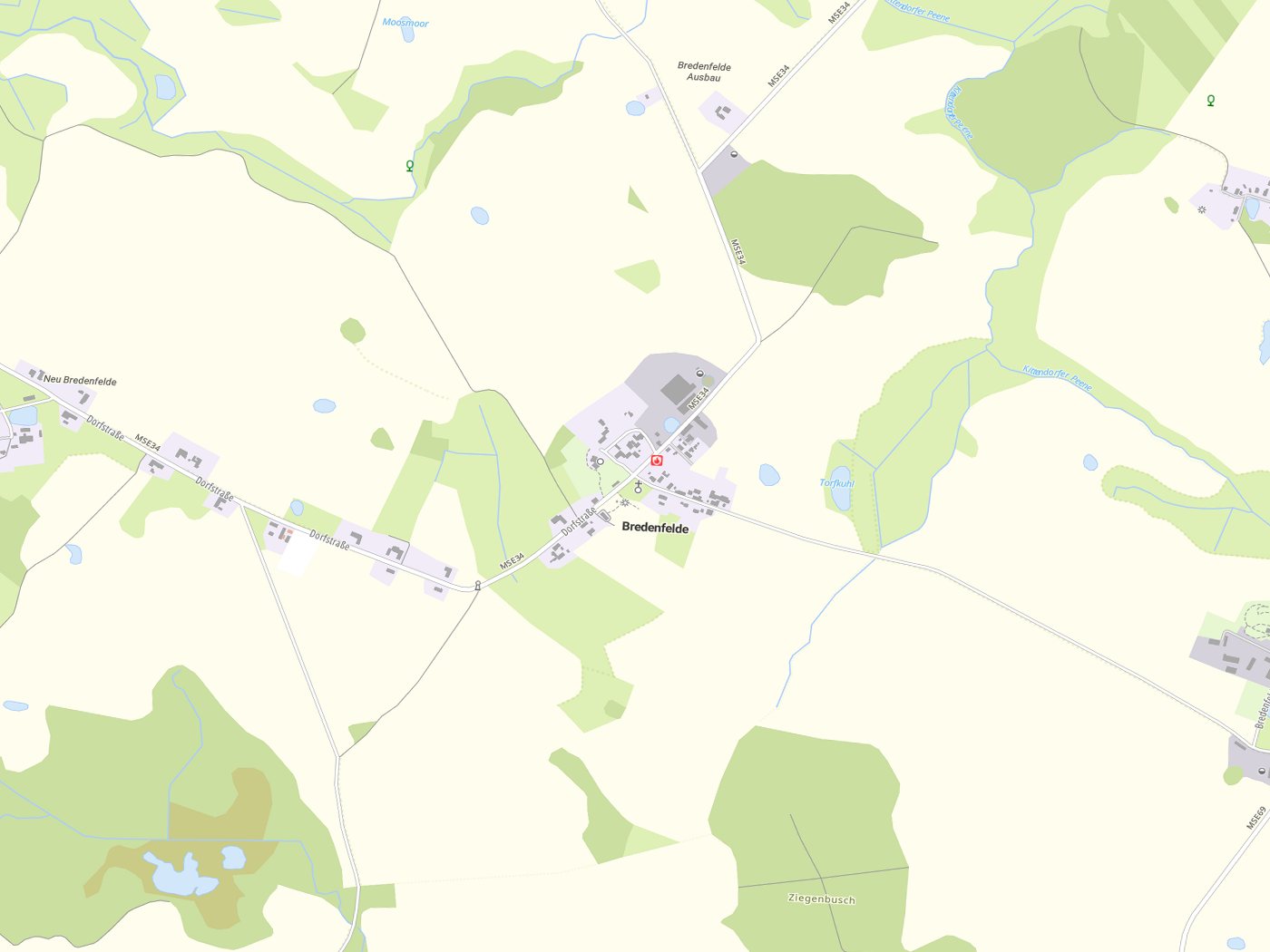 Kartenausschnitt Bredenfelde mit Gewässern