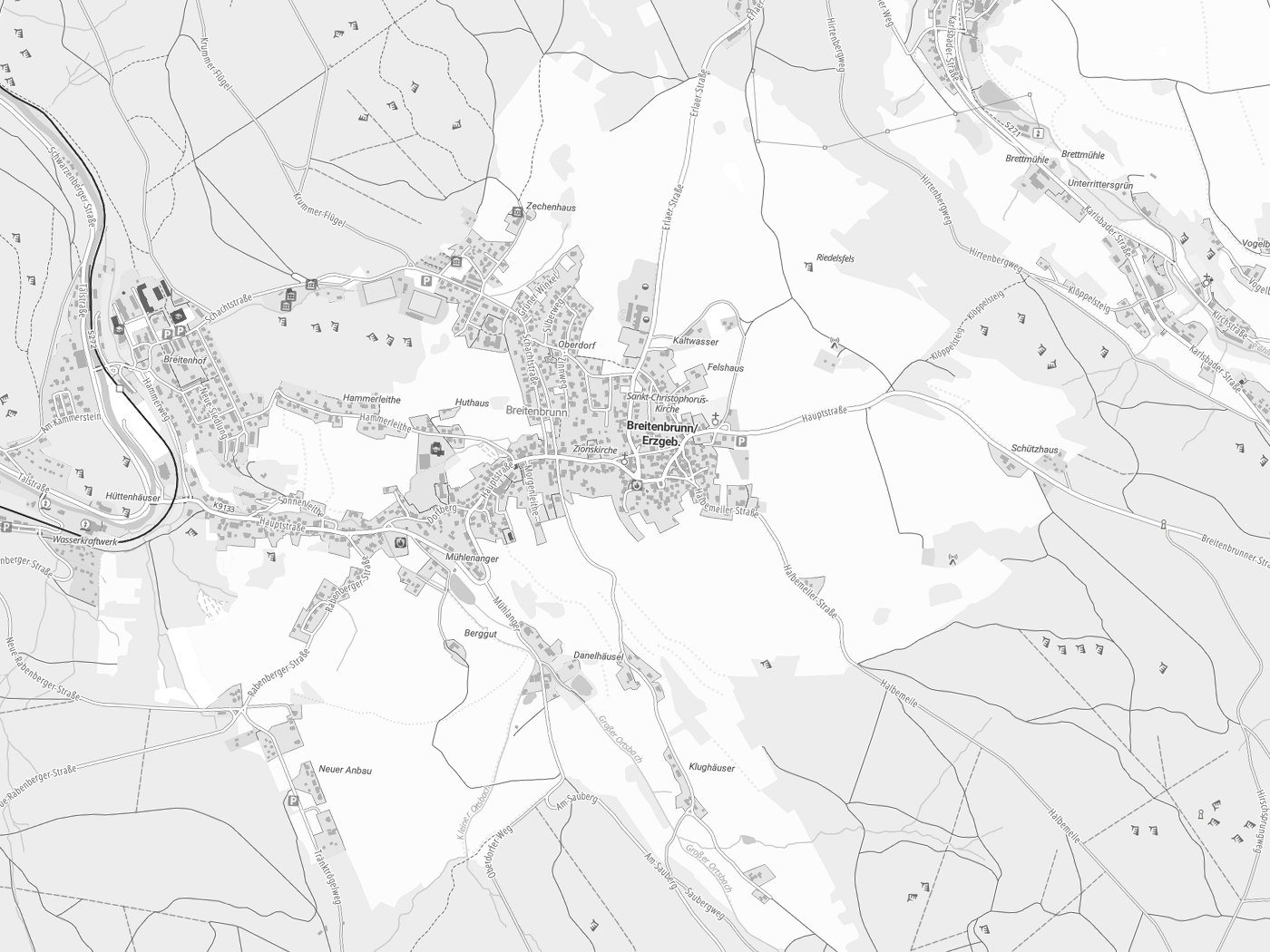 Kartenausschnitt Breitenbrunn/Erzgeb. mit Gewässern