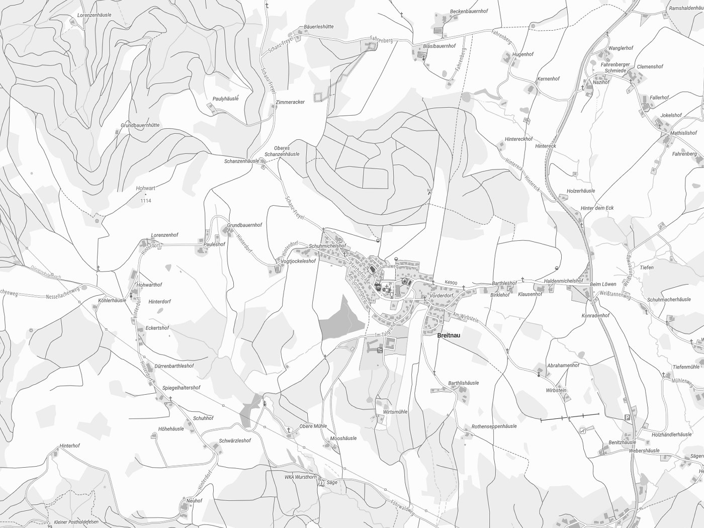 Kartenausschnitt Breitnau mit Gewässern