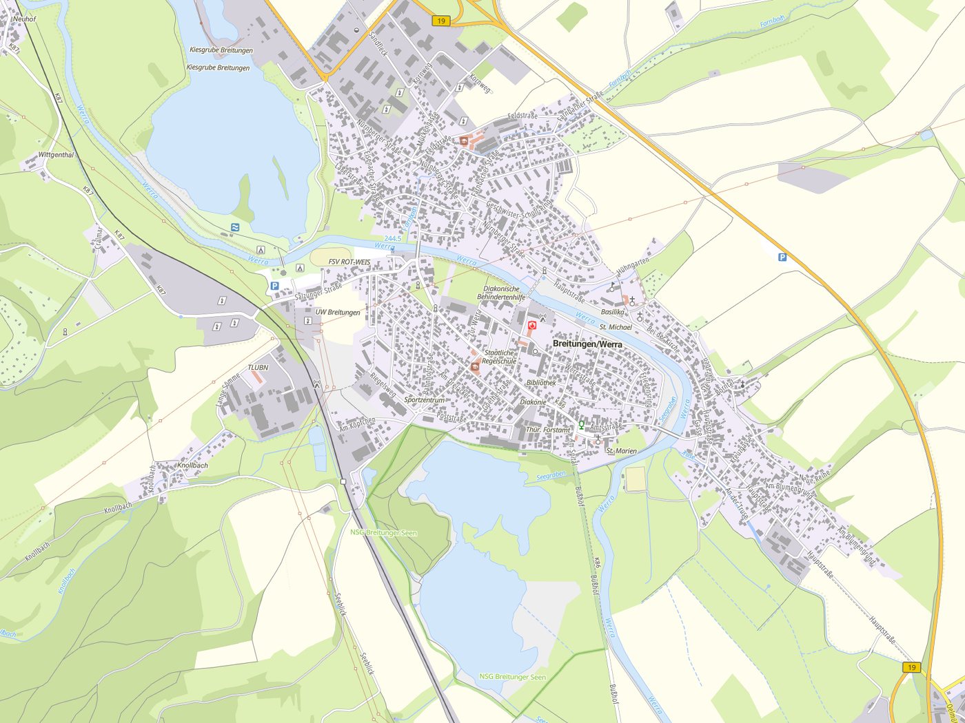 Kartenausschnitt Breitungen/Werra mit Gewässern