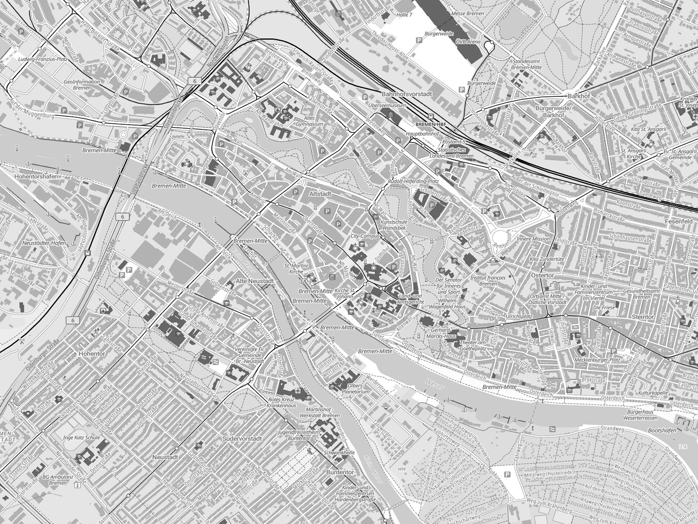Kartenausschnitt Bremen mit Gewässern