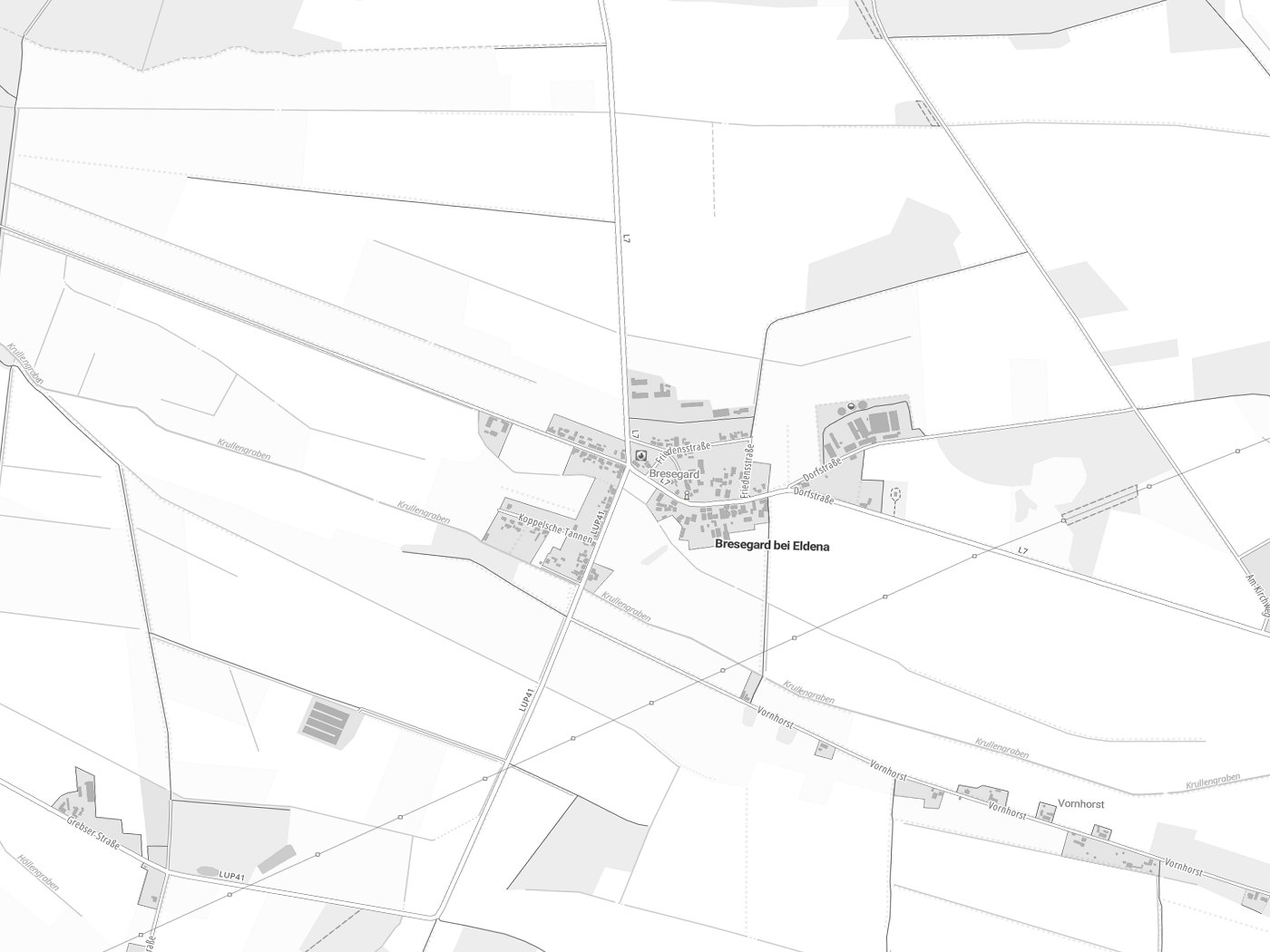 Kartenausschnitt Bresegard bei Eldena mit Gewässern