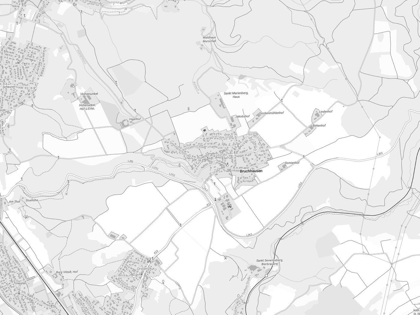 Kartenausschnitt Bruchhausen mit Gewässern