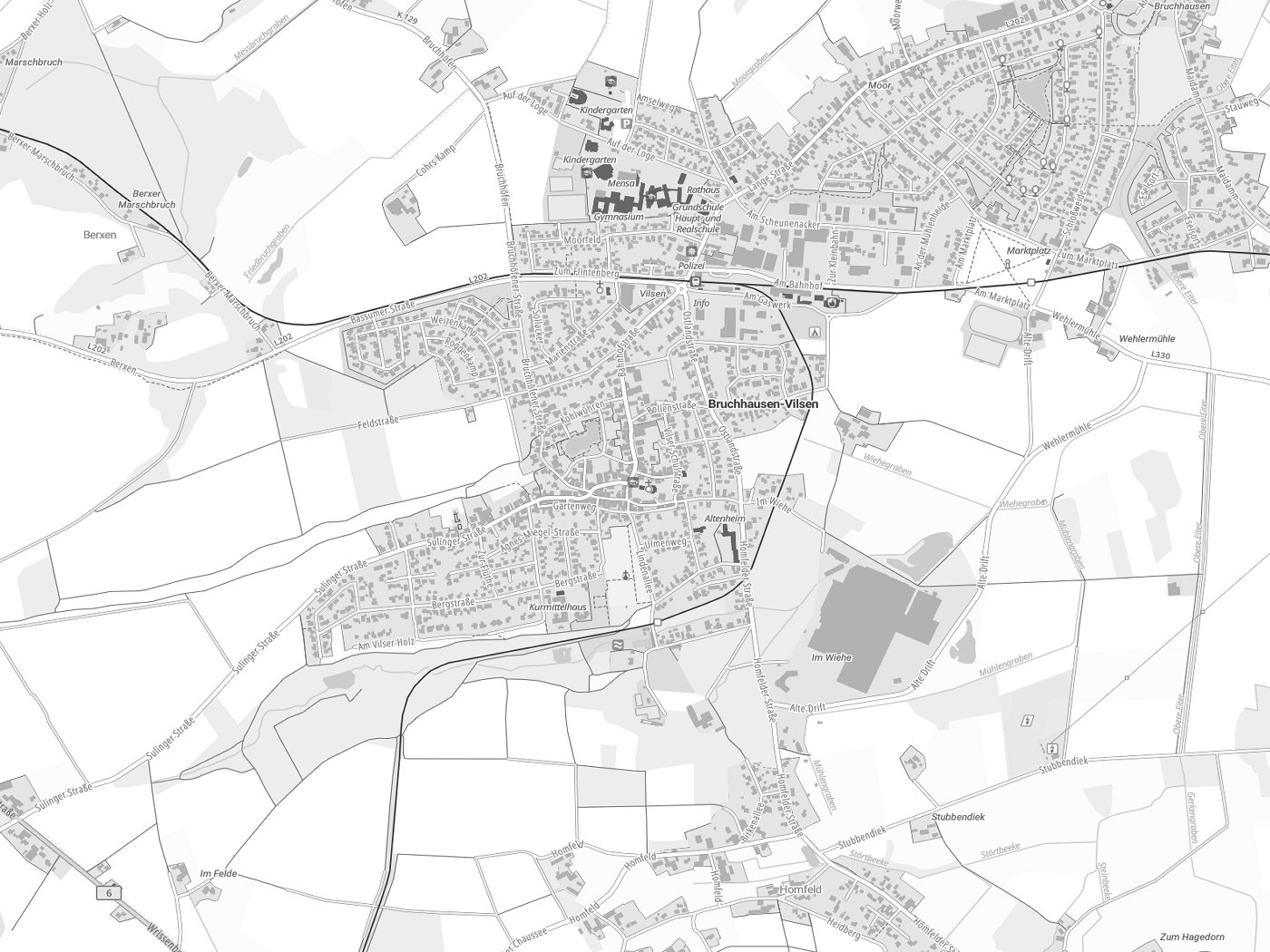 Kartenausschnitt Bruchhausen-Vilsen mit Gewässern