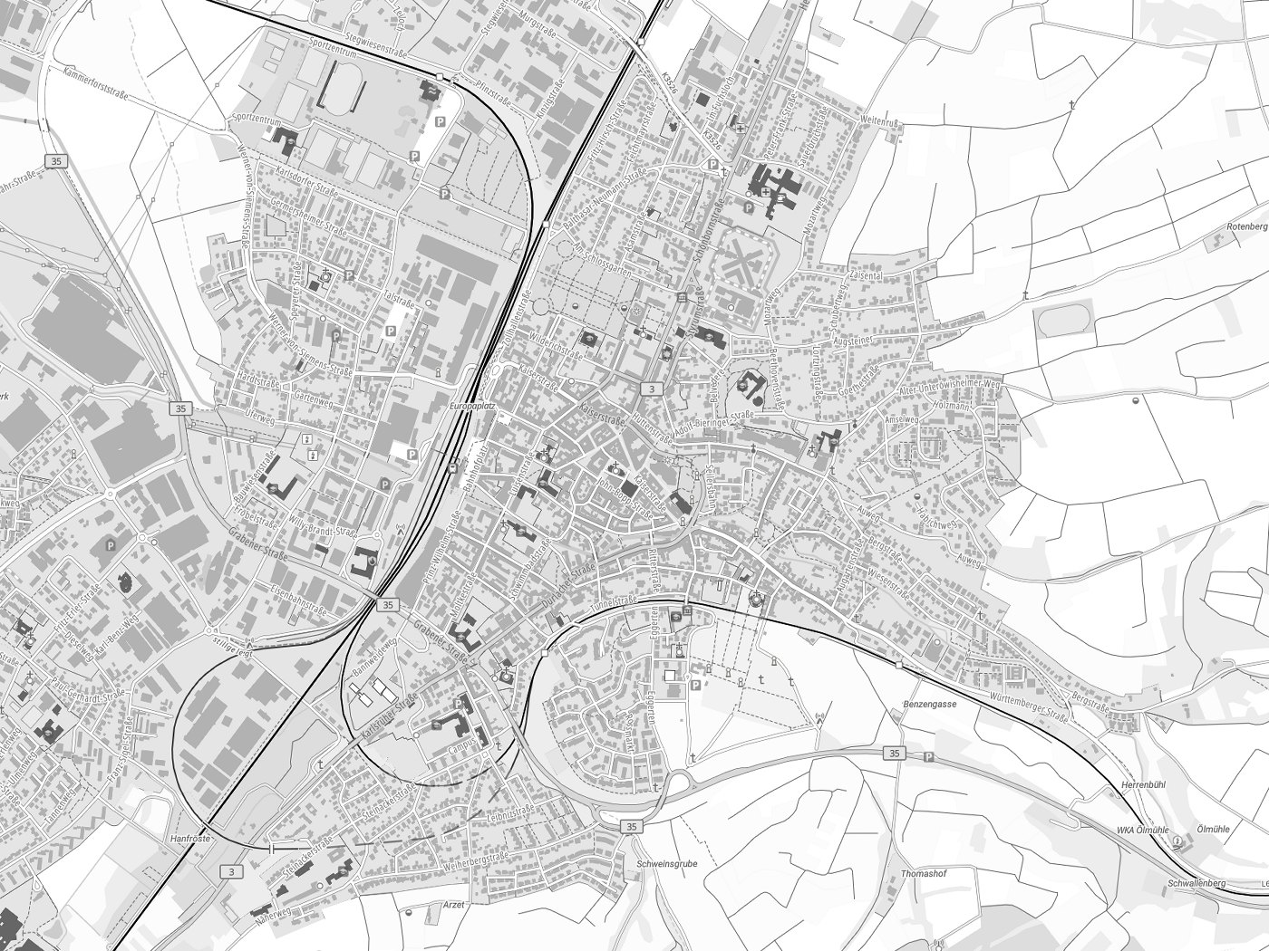 Kartenausschnitt Bruchsal mit Gewässern