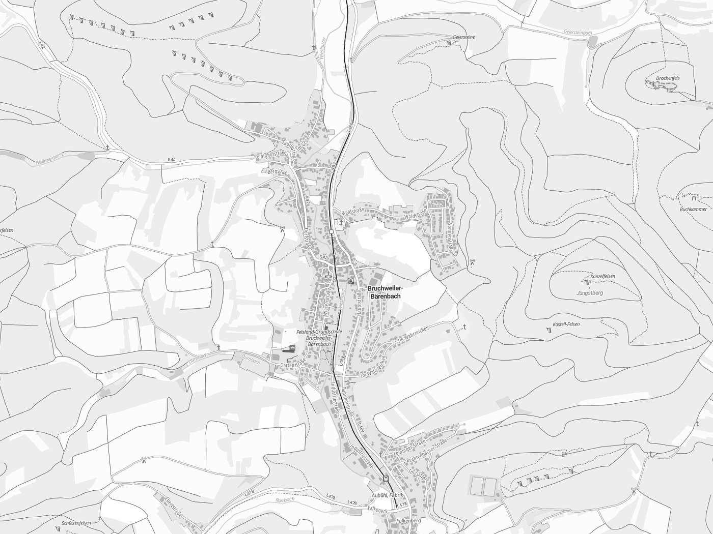 Kartenausschnitt Bruchweiler-Bärenbach mit Gewässern