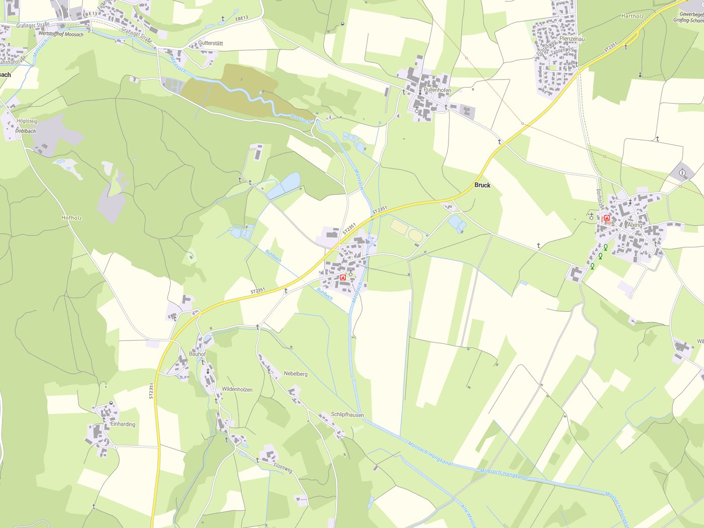 Kartenausschnitt Bruck mit Gewässern
