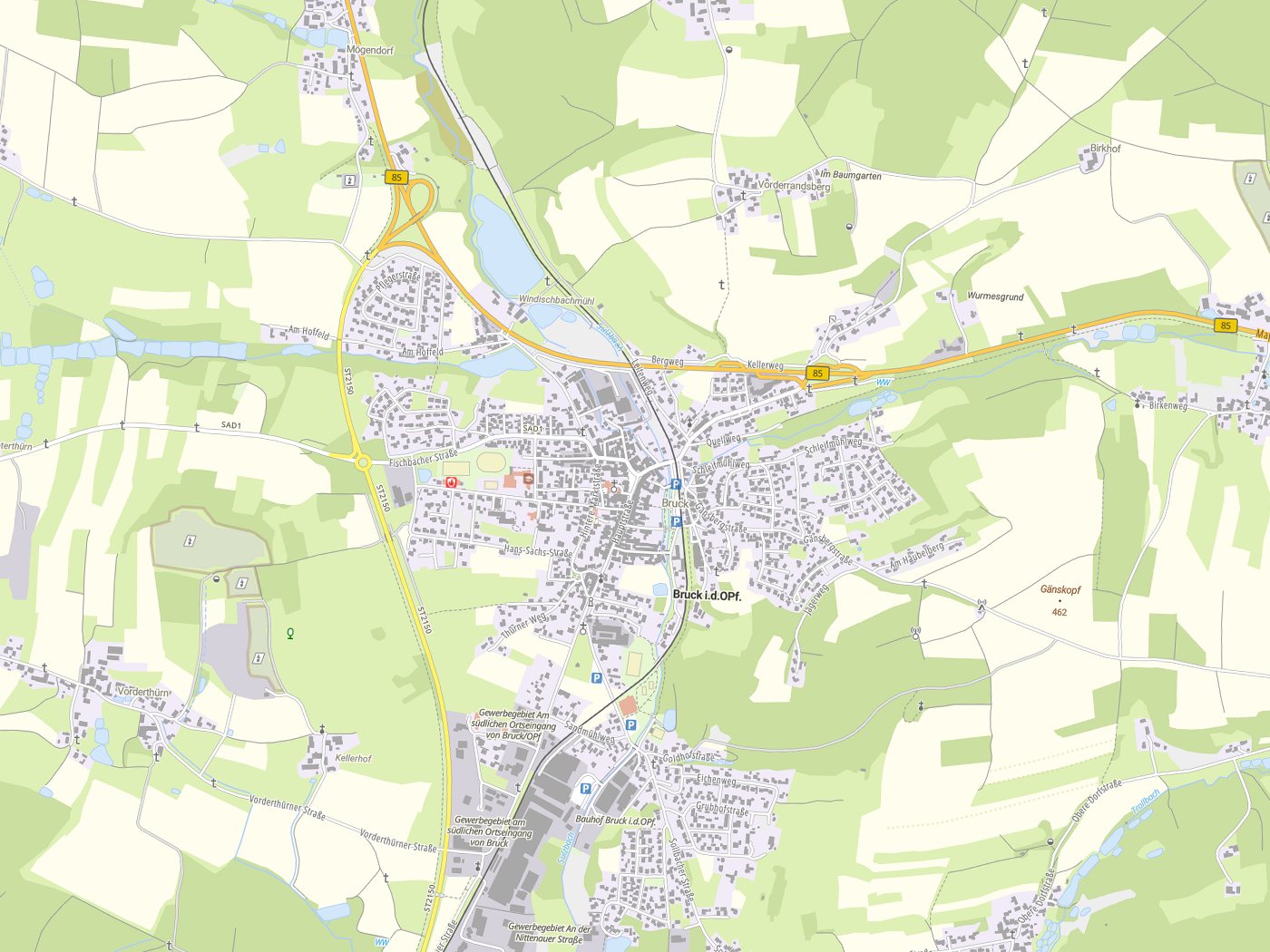 Kartenausschnitt Bruck i.d.OPf. mit Gewässern