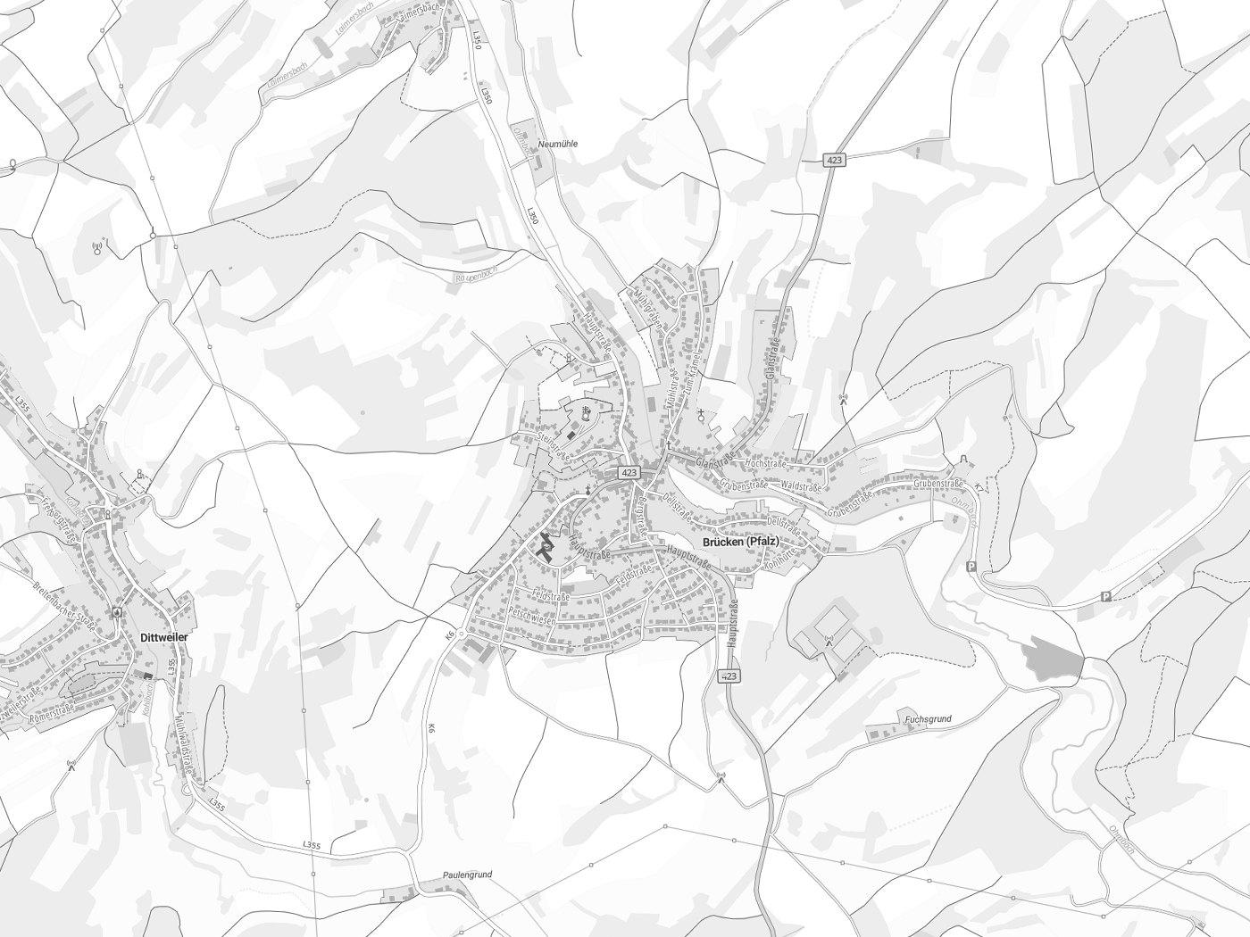 Kartenausschnitt Brücken (Pfalz) mit Gewässern