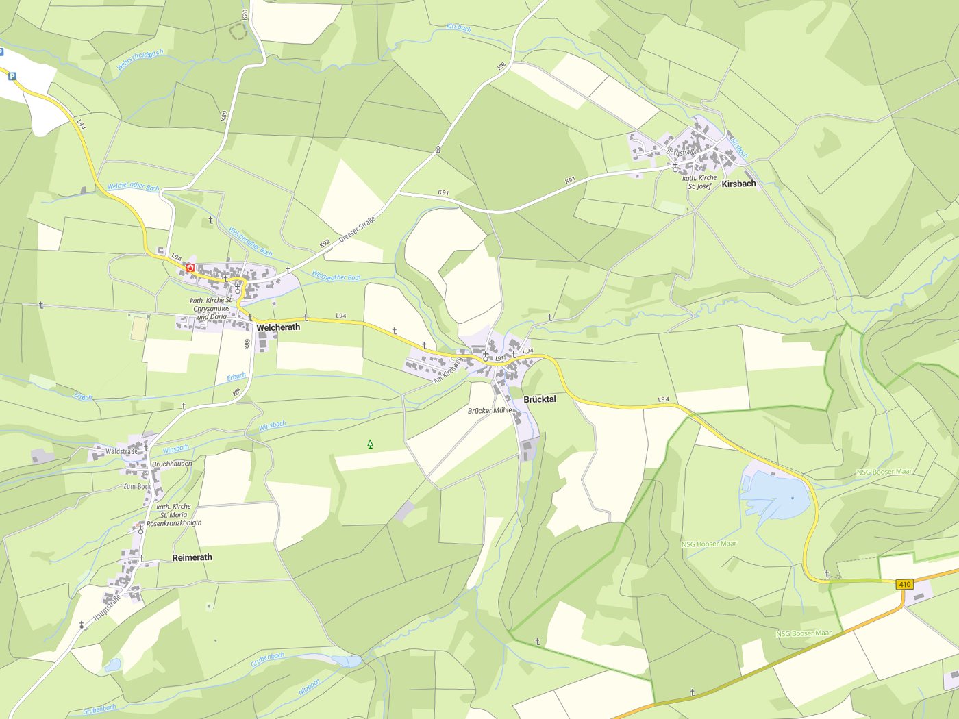 Kartenausschnitt Brücktal mit Gewässern