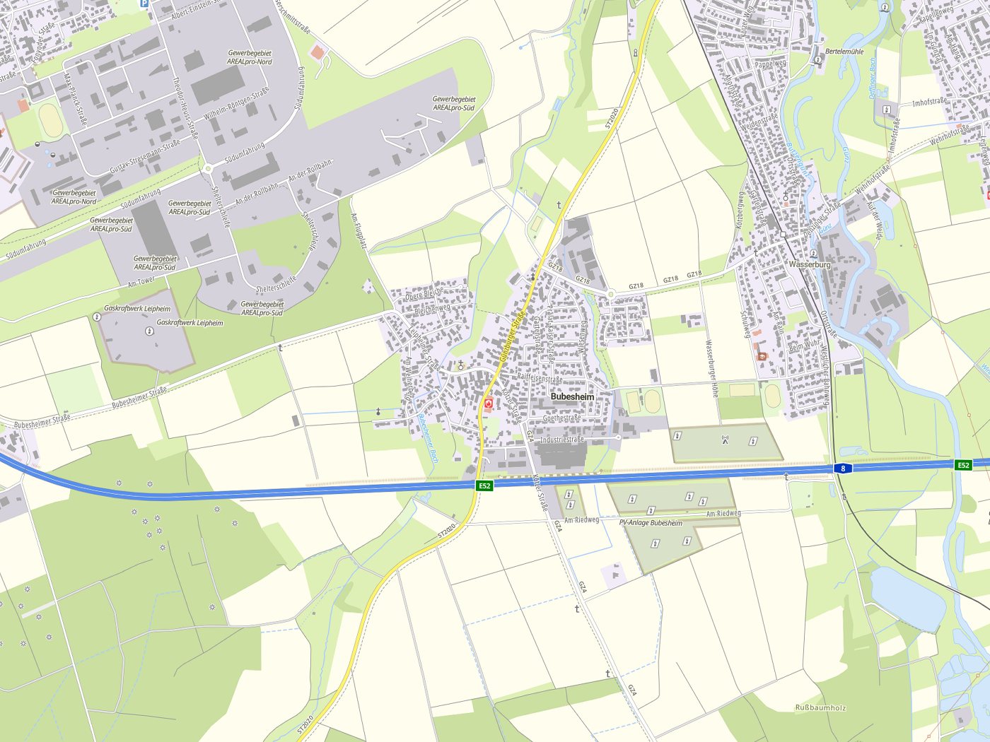 Kartenausschnitt Bubesheim mit Gewässern