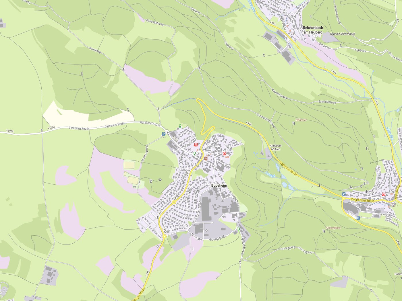 Kartenausschnitt Bubsheim mit Gewässern