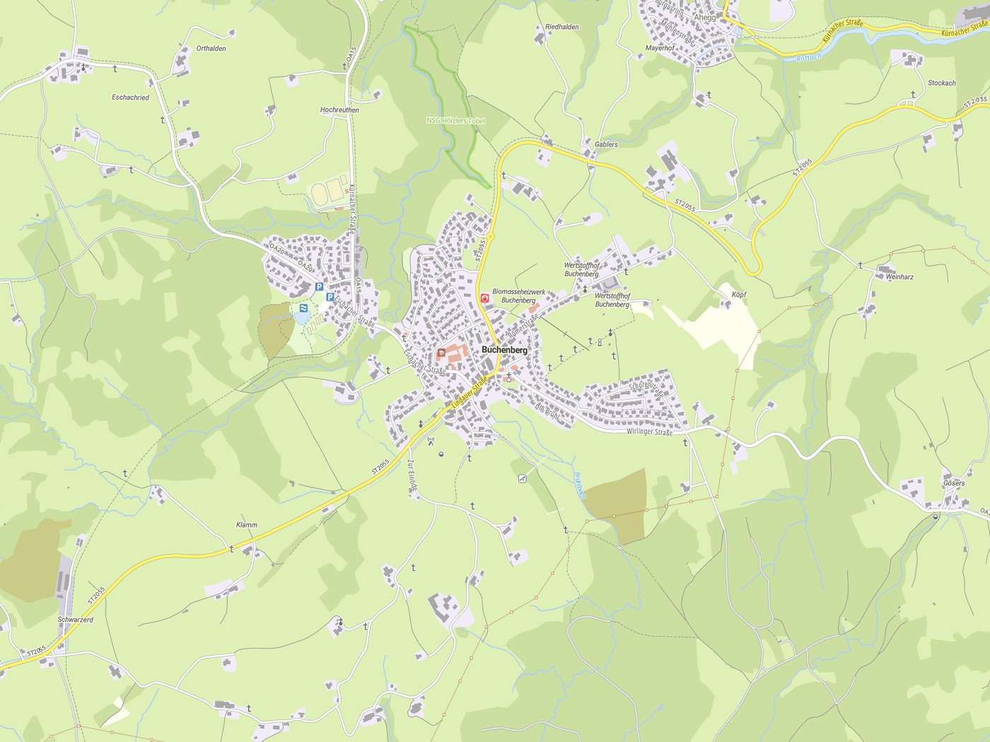 Kartenausschnitt Buchenberg mit Gewässern