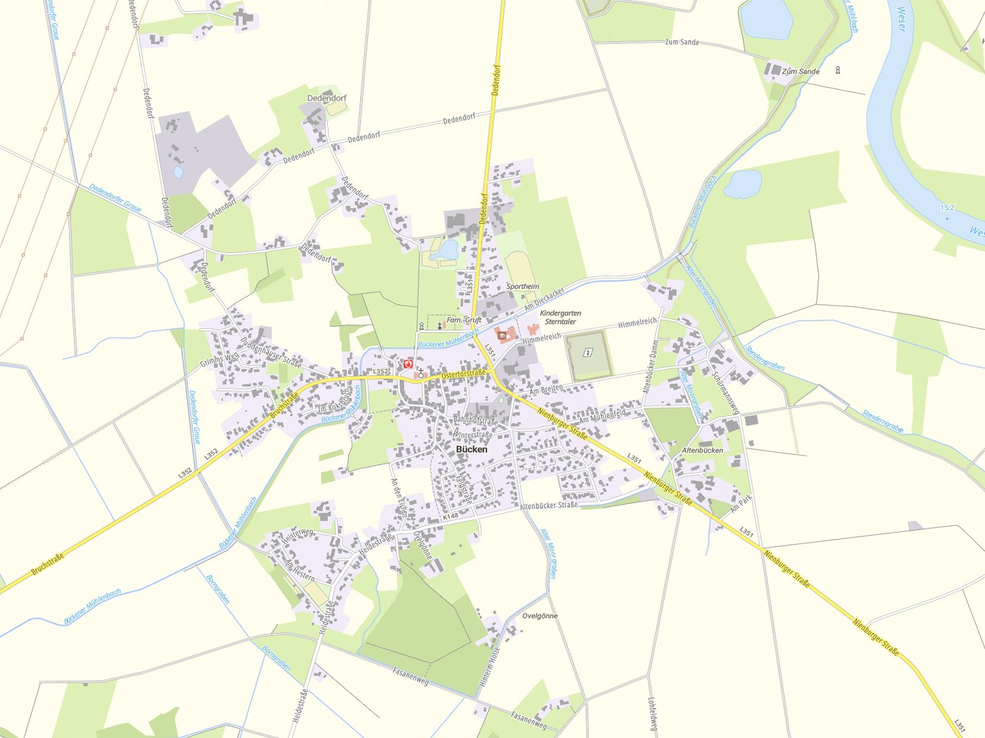 Kartenausschnitt Bücken mit Gewässern