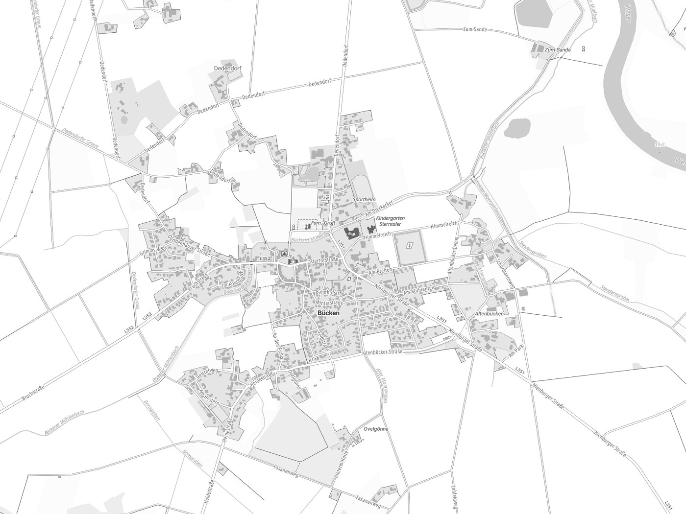Kartenausschnitt Bücken mit Gewässern