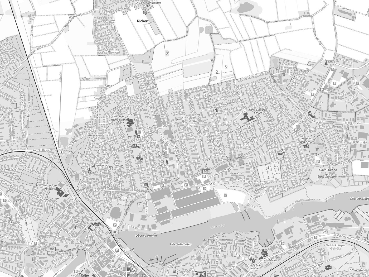 Kartenausschnitt Büdelsdorf mit Gewässern