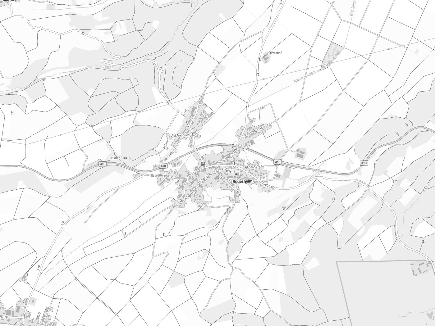 Kartenausschnitt Büdesheim mit Gewässern