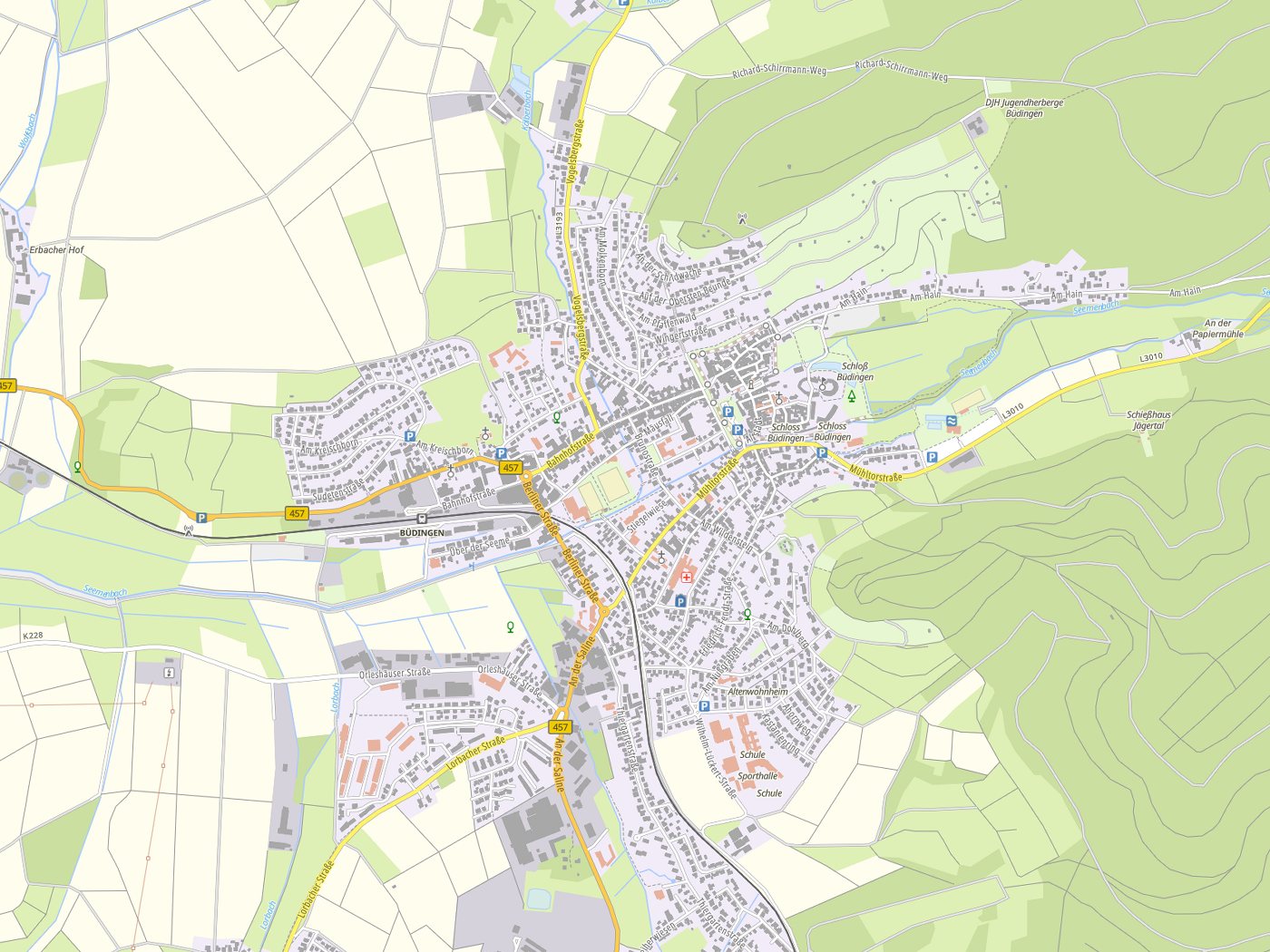 Kartenausschnitt Büdingen mit Gewässern