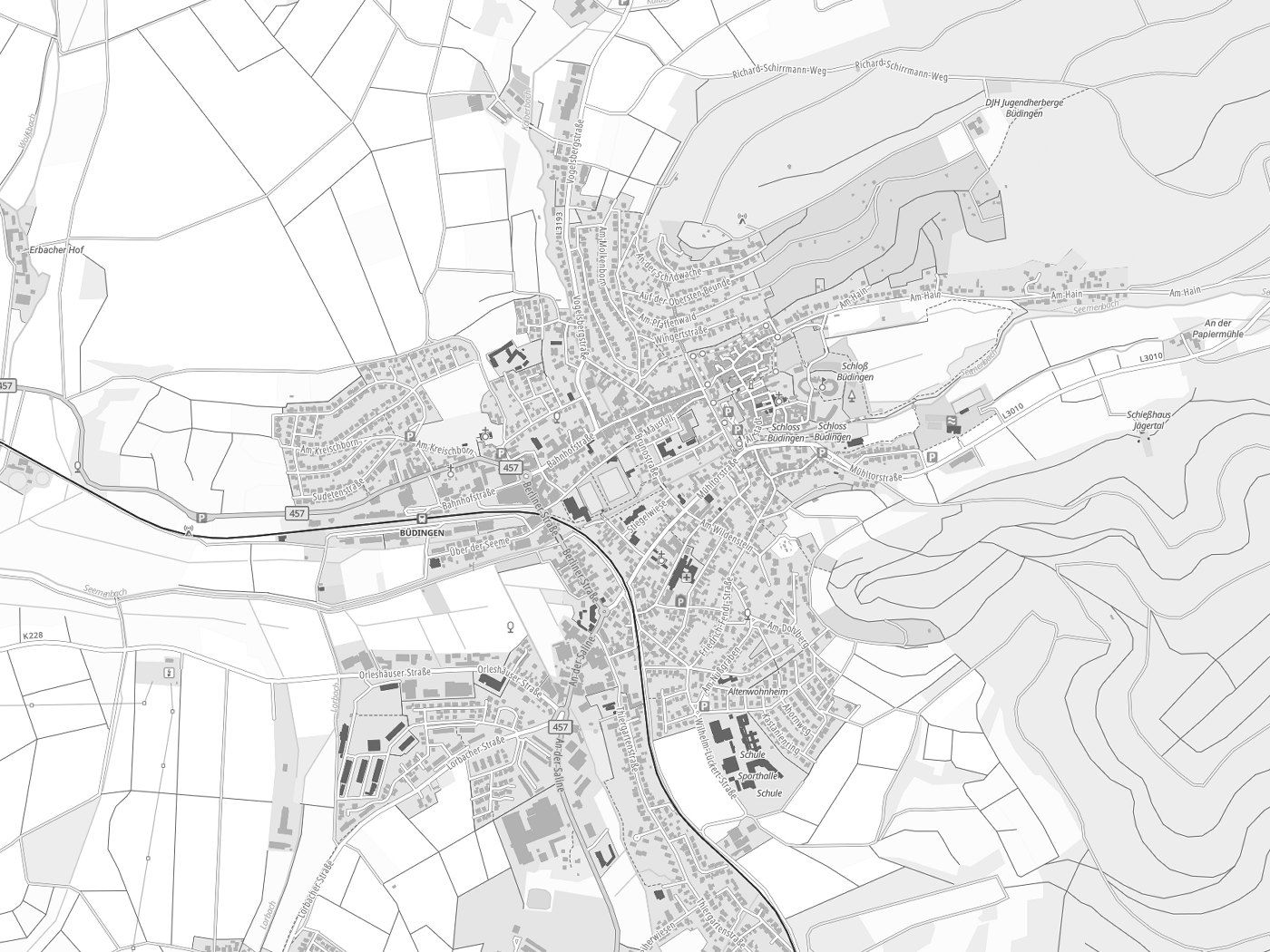 Kartenausschnitt Büdingen mit Gewässern